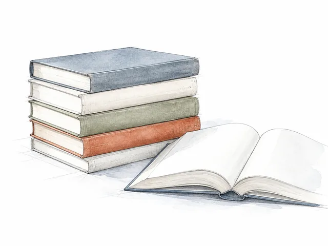 Sketch of stacked books beside an open book