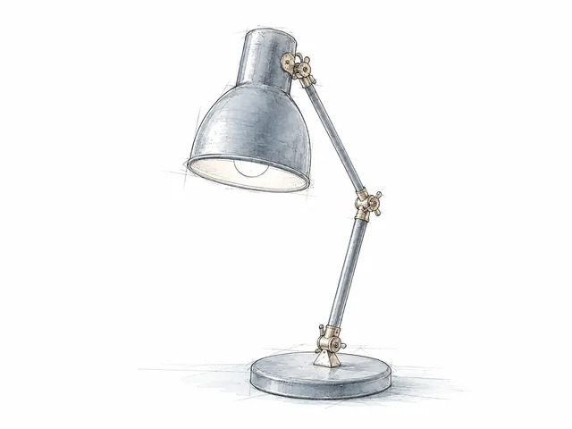 Sketch of an adjustable blue-grey desk lamp